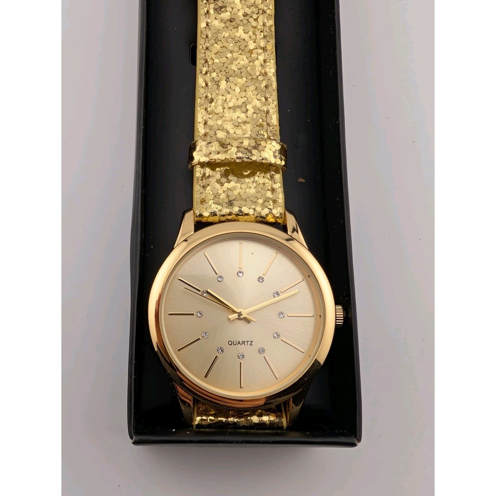 2016 Avon Glitter Sparkle Strap Watch Gold Women w/ Box- New Battery